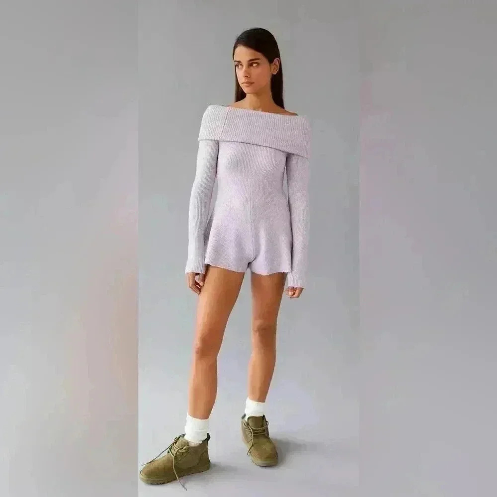 Urban Outfitters‎ Sold Out Purple UO Grace Off-The-Shoulder Romper Size S